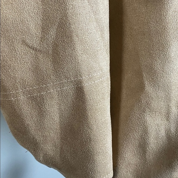 Manly Men’s Tan Khaki Suede Blazer Jacket w Leather Accents Zipper Inner Layer M - Picture 4 of 9